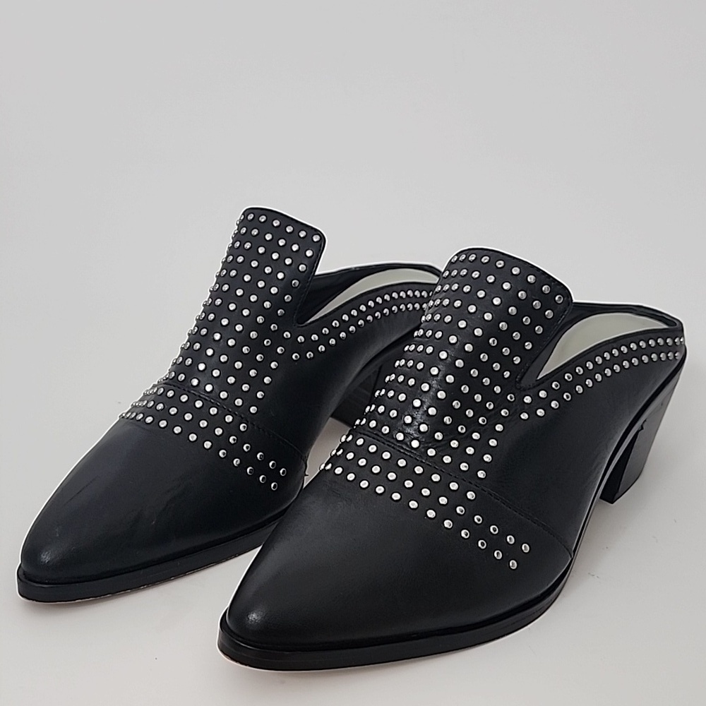 1.State Lon Black Genuine Leather Studded Mules Size 6